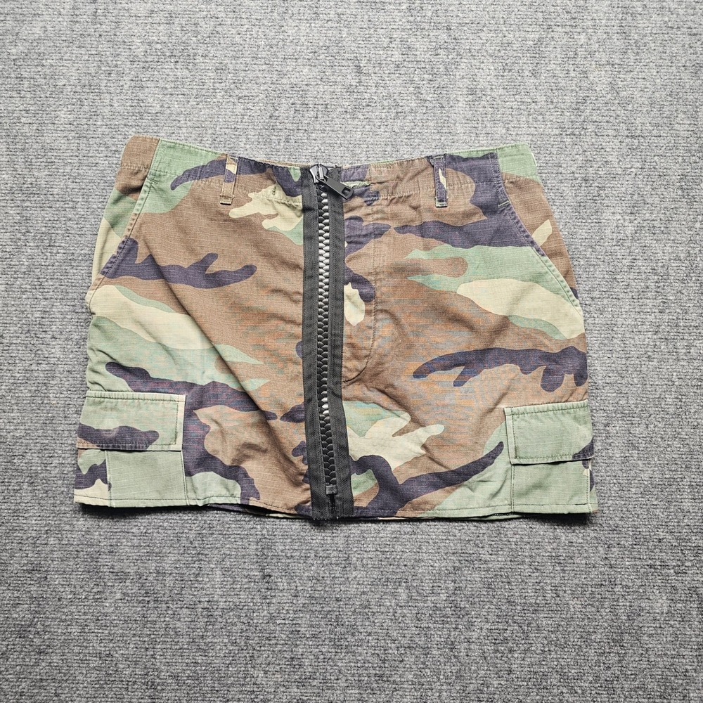 Furst of a Kind Camo Cargo Mini Skirt Front Zip Woodland Ripstop Medium